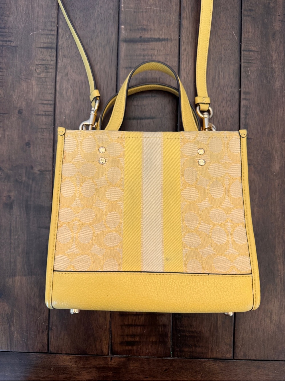 Coach Dempsey Tote 22” Signature C Jacquard Yellow Double Handle Shoulder Purse - Picture 5 of 15